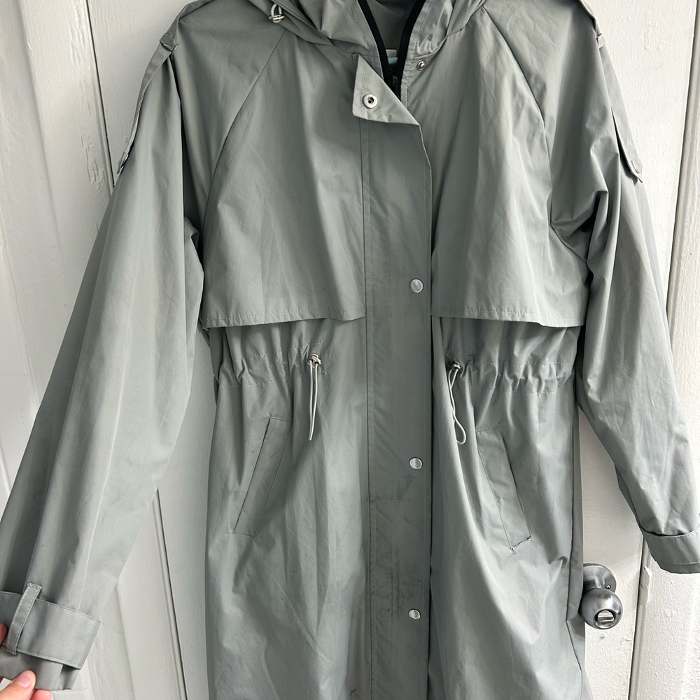 Women's Gray Hooded Rain Jacket